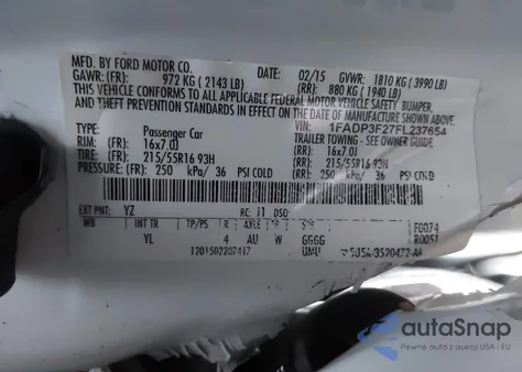 2015 Ford Focus Se from USA, damaged, VIN 1FADP3F27FL237654